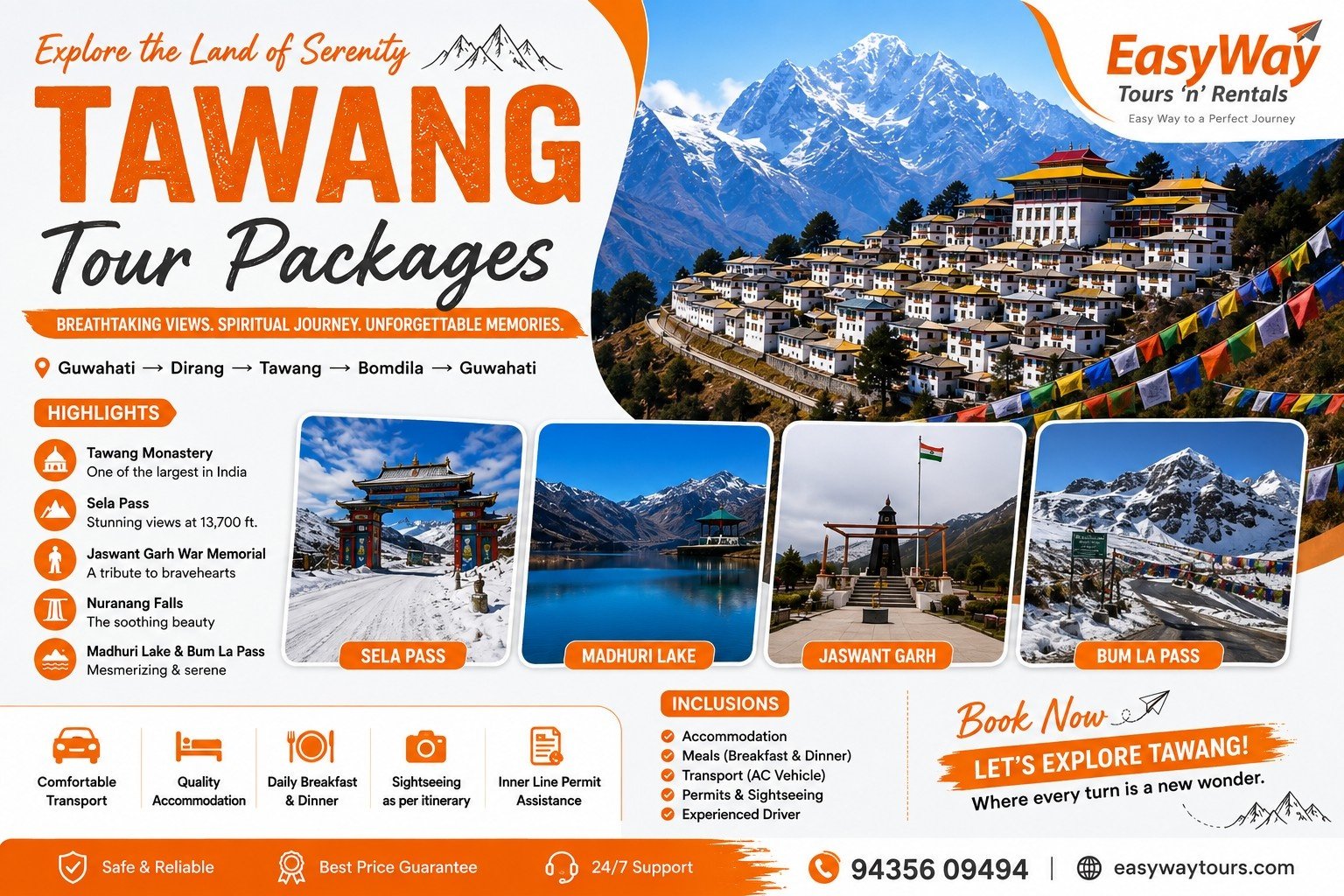Tawang Tour Package from Jorhat - EasyWay Tours n Rentals